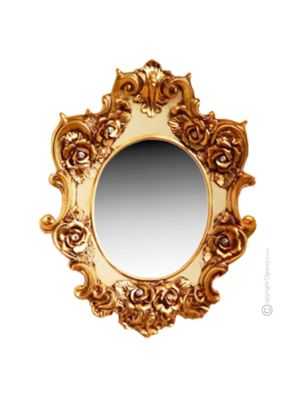 SPECCHIERA CRISTALLI & ROSE Specchio decorativo ceramica artistica stile Barocco dettaglio oro 24k Made in Italy