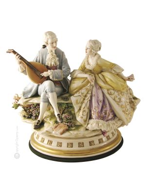 SIGNORA E GALLANTE CON LIUTO Statuetta statua statuina porcellana Capodimonte fatto a mano made in Italy