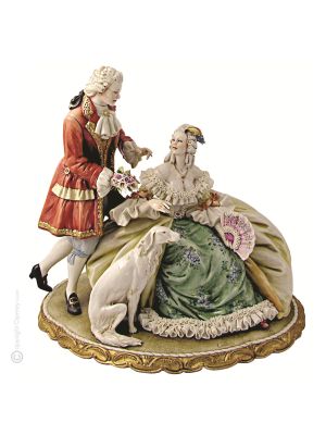 SIGNORA E GALLANTE Statuetta statua statuina porcellana Capodimonte fatto a mano made in Italy