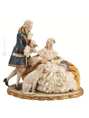 SIGNORA E GALLANTE Statuetta statua statuina porcellana Capodimonte fatto a mano made in Italy