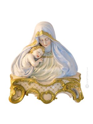 BUSTO DELLA MADONNA CON SANTO BAMBINO Statuetta Statua Statuina Porcellana Capodimonte Fatto a Mano Made in Italy