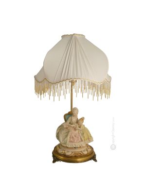 ORA DELLA FAVOLA - LAMPADA Abat-jour Tavolo Porcellana Capodimonte Made in Italy