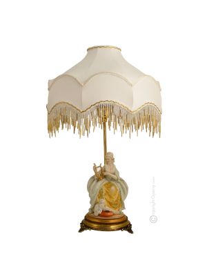 DAME CON LIRA - LAMPADA Abat-jour Tavolo Porcellana Capodimonte Made in Italy