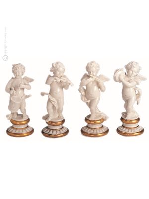 4 CHERUBINI Statuetta statua statuina porcellana Capodimonte fatto a mano made in Italy