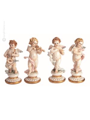 4 CHERUBINI Statuetta statua statuina porcellana Capodimonte fatto a mano made in Italy