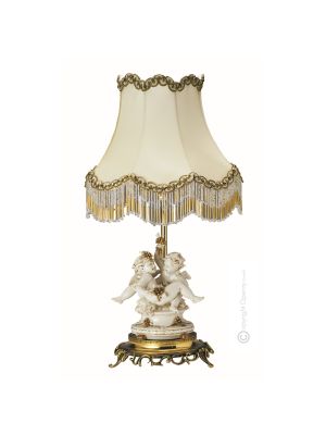 CHERUBINI CON UVA - LAMPADA Abat-jour Tavolo Porcellana Capodimonte Made in Italy