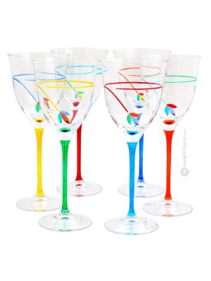 CALICE ACQUA GIGLIO Set 6 Calici bicchieri acqua cristallo dipinti a mano Venezia autentico Made in Italy