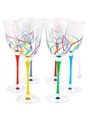 CALICE ACQUA HELICONIA Set 6 Calici bicchieri acqua cristallo dipinti a mano Venezia autentico Made in Italy