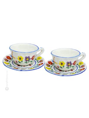 TAZZE UCCELLINI set tazze da tè cappucino con piattino ceramica di Castelli fatta a mano autentica Abruzzo Made in Italy