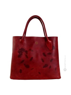 FOGLIE Shopper borsa a spalla donna vera pelle artigianale con foglie impresse