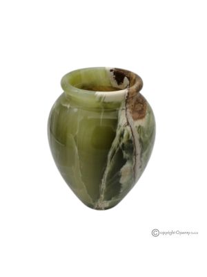 VASO bombato in marmo onice verde, pietra naturale, realizzato a mano, design ricercato.