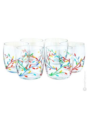 BICCHIERI ACQUA GINESTRA Set 6 bicchieri acqua cristallo dipinto a mano Venezia autentico Made in Italy