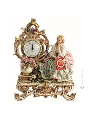 SIGNORA SU PANCA Orologio da tavolo porcellana Capodimonte artigianato Made in Italy