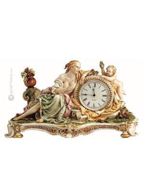 SIGNORA CON CHERUBINI Orologio da tavolo porcellana Capodimonte artigianato Made in Italy