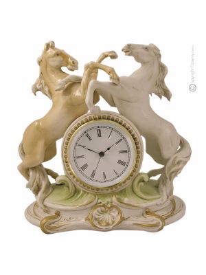 CAVALLI Orologio da tavolo porcellana Capodimonte artigianato Made in Italy