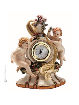 CHERUBINI Orologio da tavolo porcellana Capodimonte artigianato Made in Italy