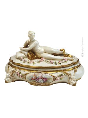 PORTAGIOIE CON GENTILDONNA Cofanetto Porcellana Capodimonte Scrigno Fatto a Mano Made in Italy