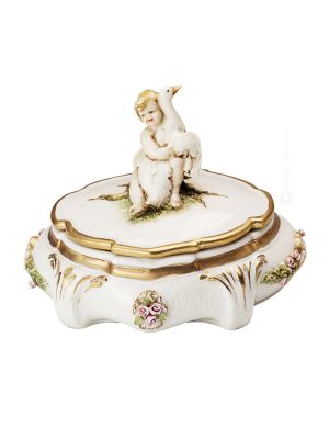 PORTAGIOIE CON CHERUBINO Cofanetto Porcellana Capodimonte Scrigno Fatto a Mano Made in Italy