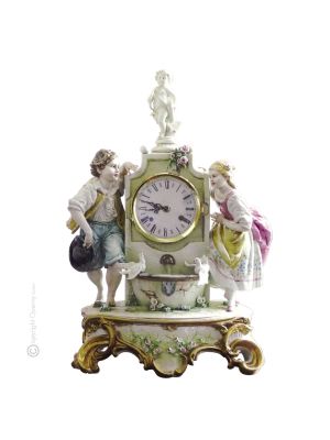 LA FONTANA Orologio da tavolo porcellana Capodimonte artigianato Made in Italy