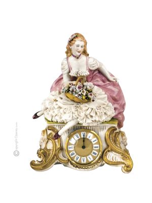 RAGAZZA Orologio da tavolo porcellana Capodimonte artigianato Made in Italy