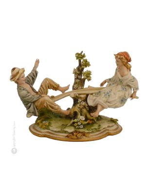 BAMBINI CON ALTALENA Statuetta porcellana Capodimonte artigianato Made in Italy