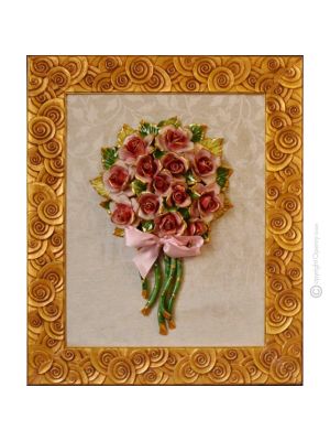 QUADRO decorativo ceramica artistica stile Barocco dettaglio oro 24k Made in Italy