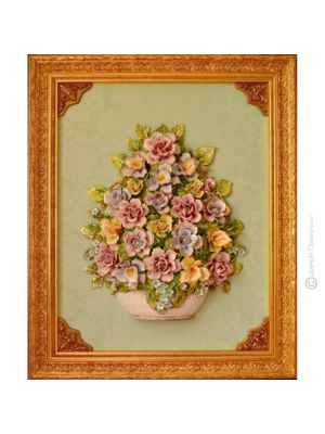 QUADRO decorativo ceramica artistica stile Barocco dettaglio oro 24k Made in Italy