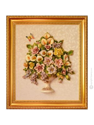 QUADRO decorativo ceramica artistica stile Barocco dettaglio oro 24k Made in Italy