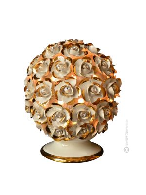 LAMPADA da tavolo abat-jour ceramica artistica stile Barocco dettaglio oro 24k cristalli swarovski