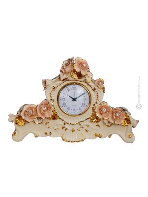 OROLOGIO DA TAVOLO Ceramica artistica stile Barocco dettaglio oro 24k Made in Italy