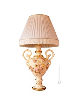 LAMPADA da tavolo abat-jour ceramica artistica stile Barocco dettaglio oro 24k Made in Italy