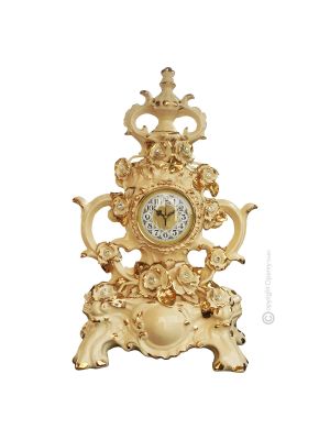 OROLOGIO DA TAVOLO Ceramica artistica stile Barocco dettaglio oro 24k Made in Italy