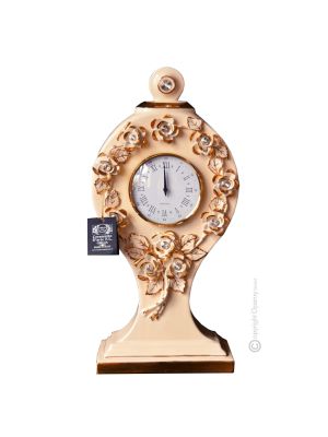 OROLOGIO DA TAVOLO Ceramica artistica stile Barocco dettaglio oro 24k Made in Italy