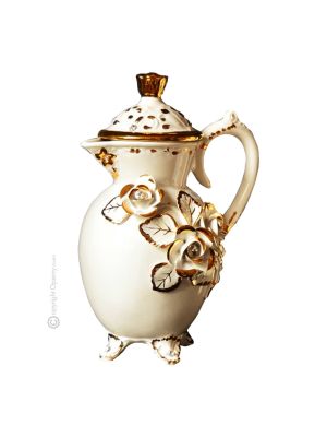 CARAFFA Decorazione da tavolo centrotavola ceramica artistica stile Barocco dettaglio oro 24k Made in Italy