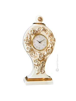 OROLOGIO DA TAVOLO Ceramica artistica stile Barocco dettaglio oro 24k Made in Italy