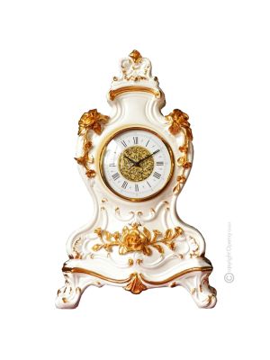 OROLOGIO DA TAVOLO Ceramica artistica stile Barocco dettaglio oro 24k Made in Italy