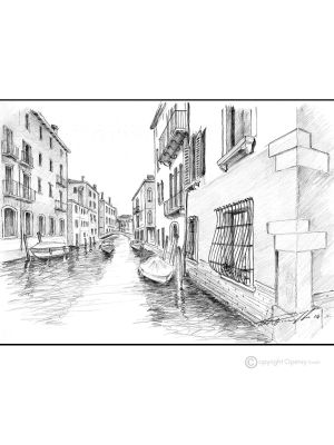 CA DOLCE - VENEZIA Disegno con matita su cartoncino moderno Made in Italy 