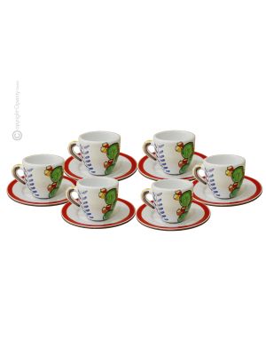 TAZZINE FICHI D'INDIA set 6 Tazzine con piattini da caffè espresso ceramica fatta a mano autentica Sicilia Made in Italy