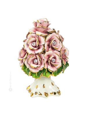 CENTROTAVOLA BOUQUET ROSE Ceramica Creazioni Artistiche Stile Barocco Oro 24k Made Italy