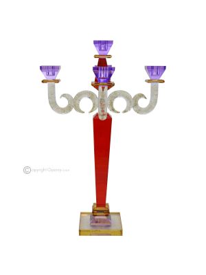 IOS Candeliere, candelabro, porta candele con 5 fuochi cristallo dipinto a mano moderno.