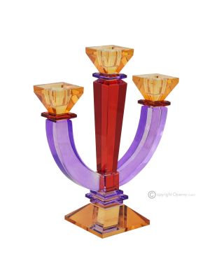 NAXOS Candeliere, candelabro, porta candele con 3 fuochi cristallo dipinto a mano moderno.