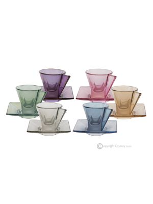 Set 6 tazze tazzine espresso con piattino dipinte a mano in vetro di qualità superiore.