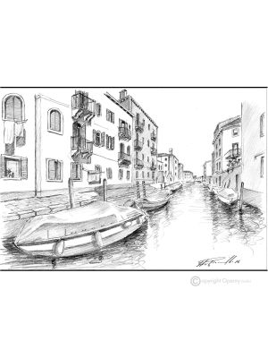 FONDAMENTA BATTELLO - VENEZIA Disegno con matita su cartoncino moderno Made in Italy 