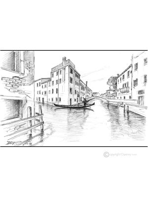 FONDAMENTA ZEN - VENEZIA Disegno con matita su cartoncino moderno Made in Italy 