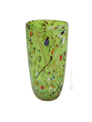 VASO ARLECCHINO autentico vetro soffiato di Murano con Murrine e foglia argento 925 fatto a mano Made Italy