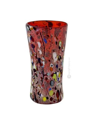 VASO ARLECCHINO autentico vetro soffiato di Murano con Murrine e foglia argento 925 fatto a mano Made Italy