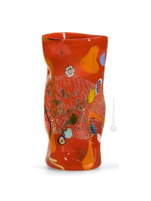 VASO SOSPIRI autentico vetro soffiato di Murano con Murrine e foglia argento 925 fatto a mano Made Italy