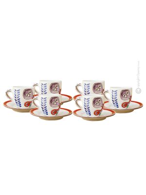 TAZZINE POLPO set 6 Tazzine con piattini da caffè espresso ceramica fatta a mano autentica Sicilia Made in Italy