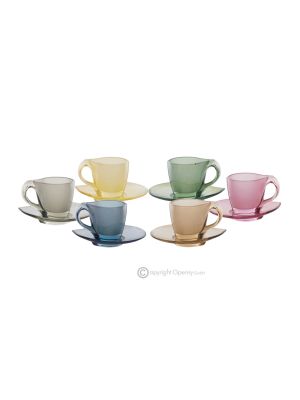 Set 6 tazze tazzine espresso con piattino dipinte a mano in vetro di qualità superiore.