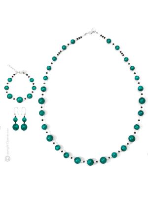 PARURE ONDA bigiotteria artistica set collana collier bracciale orecchini perle in vetro di Murano con argento 925 fatta a mano autentico Made in Italy